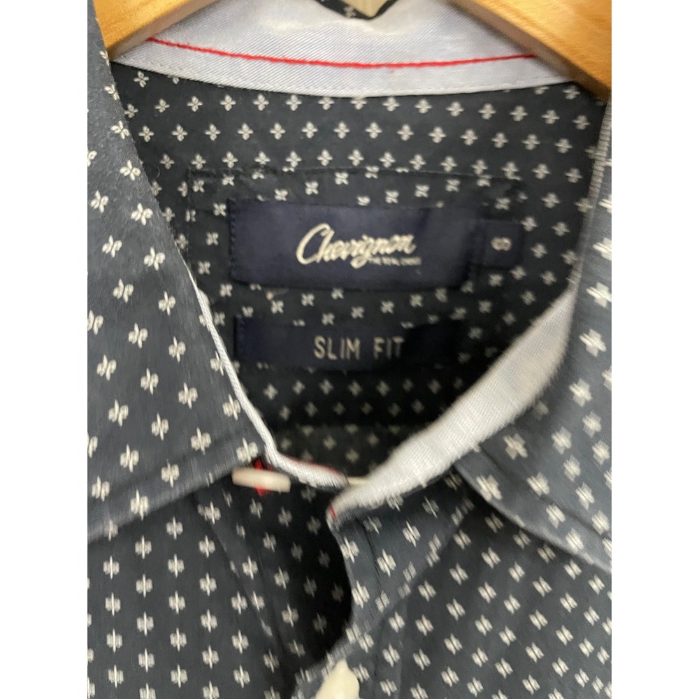 Chevignon Mens Slim Fit Navy Blue Cross Print Long Sleeve Button Down Shirt S - Picture 2 of 8